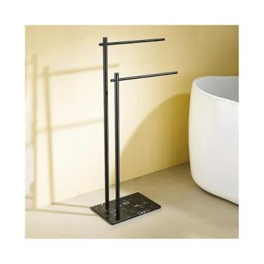 Imagem de Toalheiro de chão Banheiro vertical piso de mármore toalheiro rack de armazenamento do hotel toalheiro barra Toalheiro independente(Preto)