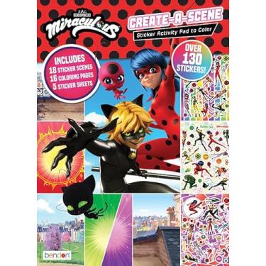 Imagem de Bendon Livro de adesivos Miraculous Create a Scene | Livro de colorir milagroso | Livro de atividades de joaninha e gato noir | Mais de 130 adesivos | 40 páginas | Licenciado oficialmente