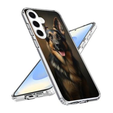 Imagem de Capa compatível com Samsung Galaxy S25 - Design de cão pastor alemão poderoso e leal à prova de choque, capa transparente de TPU macio para mulheres, meninas, meninos e homens