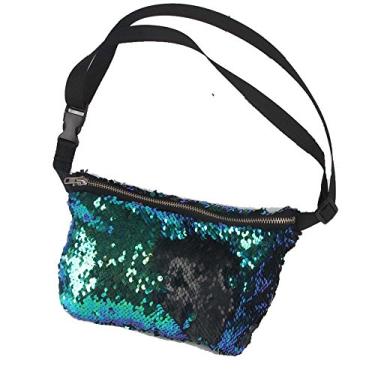 Imagem de Bolsa de mão reversível sereia brilhante lantejoulas brilhantes cinto bolsa de mão bolsa carteira bolsa bolsa de maquiagem cosméticos cintura, Azul e preto, One Size