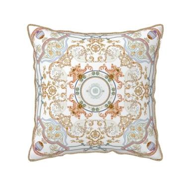 Imagem de mydtiz Capas de almofada de veludo de luxo com estampa europeia retrô rosa dupla com acabamento dourado 45,7 x 45,7 cm, almofadas decorativas para decoração de casa, sofá, quarto, fecho de zíper