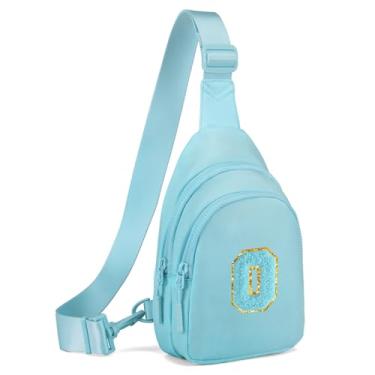 Imagem de Viverte Pequena bolsa tiracolo com inicial, pochete para meninas e mulheres, bolsa de peito fofa, bolsa cruzada, presente personalizado, Azul gelado