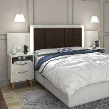 Imagem de Cabeceira Regulável Triz com Mesa de Cabeceira Off White - CasaH