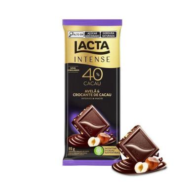 Imagem de Barra de Chocolate Lacta Intense Meio Amargo 40% cacau Avelã e Crocante de Cacau 85g