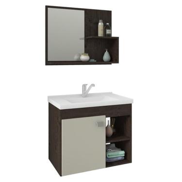 Imagem de Gabinete de Banheiro com Cuba e Espelheira Lotus 55cm Cafe/Off White - mgm