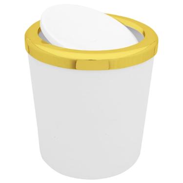 Imagem de Lixeira 5 Litros Com Tampa Basculante Redonda Cozinha Banheiro Dourada Metalizada - amz