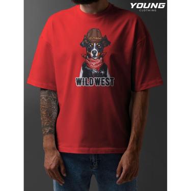 Imagem de Camiseta Oversized Dog Faroeste Streetwear Algodao Unissex Vermelho-Masculino
