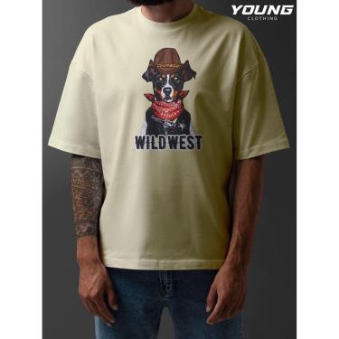 Imagem de Camiseta Oversized Dog Faroeste Streetwear Algodao Unissex Creme-Masculino