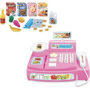 Imagem de Caixa Registradora Infantil - Cartao Moedas Maquina Dinheiro Cor: Rosa