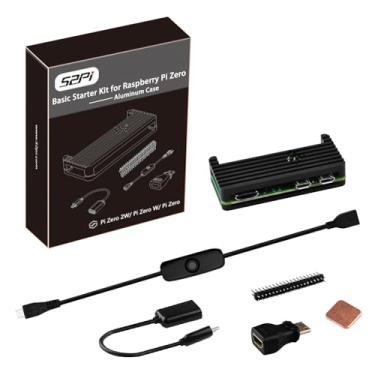 Imagem de GeeekPi Case for Raspberry Pi Zero 2 W/Zero W, Aluminum Case, 20Pin GPIO Header, Micro USB to OTG Adapter, HDMI Cable, Copper Heatsink, ON/Off Switch Cable (Black)