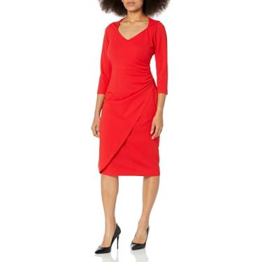 Imagem de London Times Vestido feminino midi polido elegante versátil para eventos de carreira com decote em coração e mangas, Vermelho de alto risco, 42