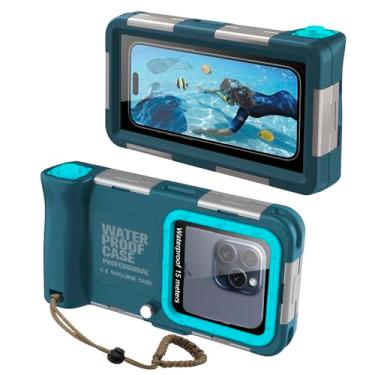 Imagem de hoilgyes Upgrade Underwater Snorkeling Mergulho Phone Case para iPhone 16/15/14/13/12 Pro Max/Plus/Pro (botão de volume à esquerda),[50FT/15M],Teal