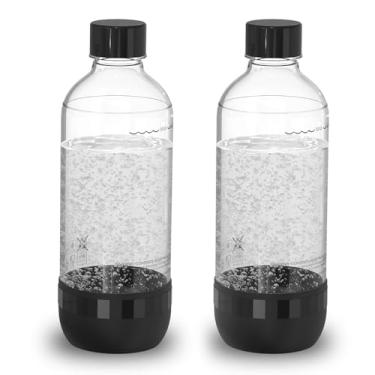 Imagem de Garrafa de refrigerante, adequada para água gaseificada e água com gás, sem BPA, reutilizável e preenchida com plástico PET de grau alimentício (2 x preto, 1 litro)