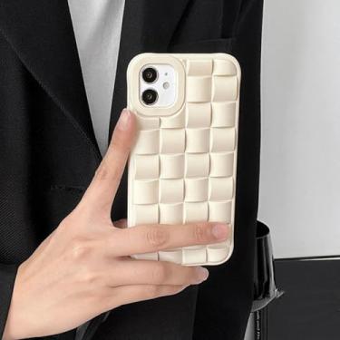 Imagem de Capa de silicone macio com padrão de trama de cubo 3D para iPhone 14 13 Pro Max 11 12 Mini X XS XR 6S 7 8 Plus SE Capa fosca à prova de choque, branco creme, para iPhone 13Pro Max