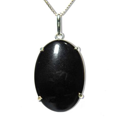 Imagem de Colar Cabochão Obsidiana Negra Prata 950 Garra