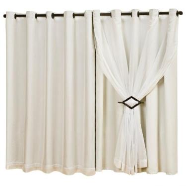 Imagem de Cortina Em Tecido Com Voil 90% Blackout 2m x 1,30m Sala Quarto Cozinha