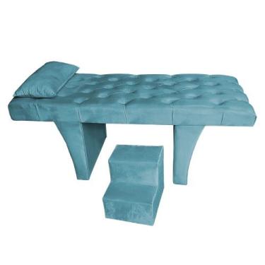 Imagem de Maca Estética Reta Capitonê 0,80m Sofia Veludo - me, AZUL TURQUESA