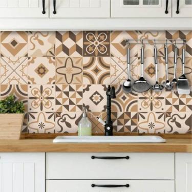 Imagem de Adesivo de Azulejo Hidráulico Bege, Cinza e Preto 250 - Inove Papéis d