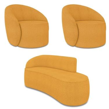 Imagem de Sofá 3 Lugares Orgânico 180cm Morgan E 2 Poltronas Lua Bouclê Mostarda D03 - D`rossi