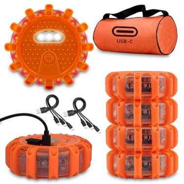 Imagem de Ecoangel Cabo 3 em 1 recarregável USB-C luzes de emergência LED Road Flares - grande capacidade (bateria de lítio) Kit de disco piscante com base magnética para veículos