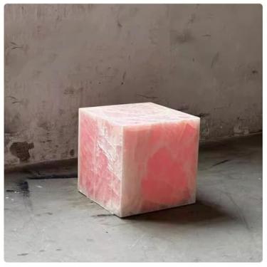 Imagem de Mesa de canto quadrada feita à mão em mármore natural para sala de estar, quarto, banheiro Pink-40-40-40cm