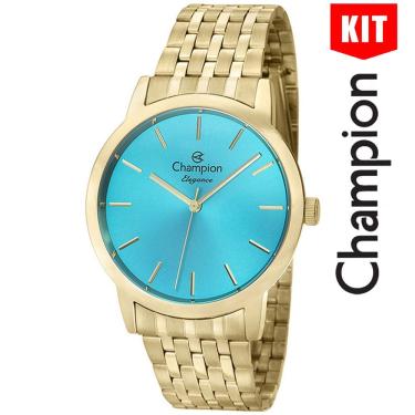 Imagem de Relógio Champion Kit Feminino Azul Dourado Cn27732y