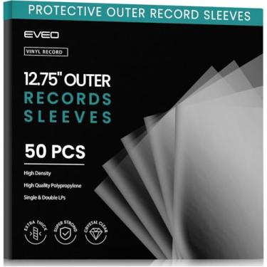 Imagem de EVEO 50 capas externas para discos de vinil – capas de álbum LP de vinil transparente 32,4 cm x 32,4 cm | Proteção de ajuste perfeito de 3 mm para LPs simples e duplos - padrão de arquivo