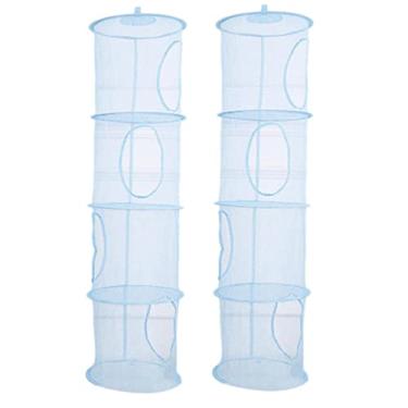 Imagem de 2 peças cesta de armazenamento dobrável de malha suspensa de 4 camadas, organizador de brinquedos e roupas que economiza espaço para armário, berçário, banheiro, lavanderia e quarto infantil (azul).