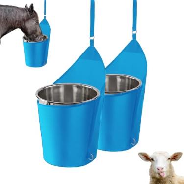 Imagem de HDYEGY 2 peças de saco de alimentação para cavalos, saco de balde de reboque, suporte para balde de água de 5 galões, organizador de reboque de cavalo Oxford 1200D para pendurar em barracas de