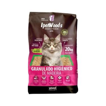 Imagem de Granulado Higiênico De Madeira Ipet Woods Para Gatos 20Kg - IPETWOODS