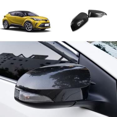 Imagem de TERDARAY Tampa de espelho retrovisor lateral compatível com Toyota C-HR CHR 2022 2021 2020 2019 2018 espelhos retrovisores guarnição exterior acessórios de carro ABS 2 peças (estilo fibra de carbono)