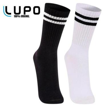 Imagem de Kit 2 Meias Esportiva Cano Longo Lupo Listra Branca e Preta 3292099, B