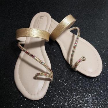 Imagem de Rasteirinha de Dedo com Strass Colorido Medomina Bege