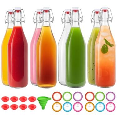 Imagem de Miukada Pacote com 8 garrafas de vidro com tampa hermética, tampas herméticas, garrafas de vidro flip top com tampas, garrafa de cerveja com tampas para suco, leite, vinho, kombucha