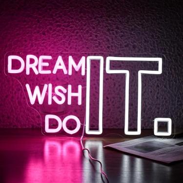 Imagem de JLEWUINH Letreiro De Neon Dream It Wish Do Com Letras Reguláveis, Luminoso Para Decoração Parede, Alimentação Usb, Rosa E Branco, Quarto, Estúdio, Escritório, Bar, Presentes