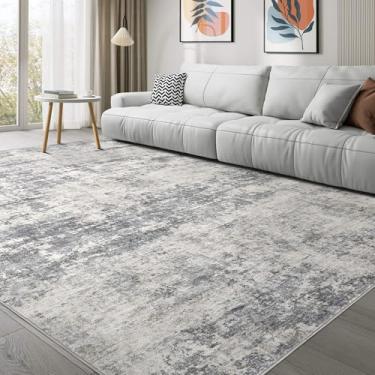 Imagem de Tapete lavável 20 x 25 cm para sala de estar: tapete grande macio abstrato moderno para quarto sala de jantar embaixo da mesa da cozinha decoração de escritório em casa - cinza escuro/bege