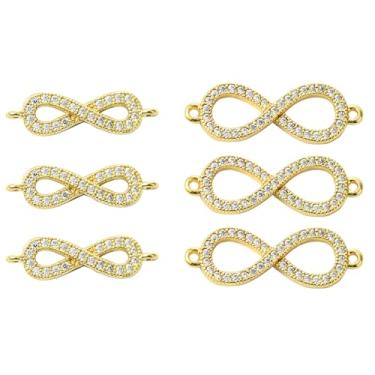 Imagem de Stiesy 6 peças de berloques de elos infinitos de zircônia cúbica micropavê zircônia cúbica CZ latão banhado a ouro 18 K a granel para pulseira tornozeleira artesanato com miçangas