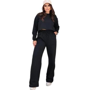 Imagem de Conjunto De Moletom Cropped Manga Longa Calça Pantalona Frio - Bucci B