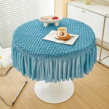 Imagem de Round Tablecloth with Skirt, Stretchy Fitted Table Covers Wrinkle Resistant Polyester Table Cover with Pleated Ruffle Skirt for Party, Wedding and Banquet Decoration(Lake Blue,60cm(24in))