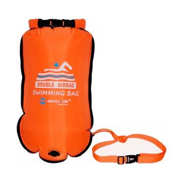 Imagem de UGPLM Boia de natação inflável 210D Nylon PVC com cinto ajustável Bolsa de natação de alta visibilidade Bolsa de flutuante para rafting, Laranja
