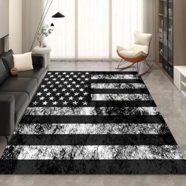 Imagem de kxry Tapetes macios com bandeira americana de 1,8 x 2,5 m para crianças, meninas, meninos, estrelas sujas dos EUA, listras, tapete de chão para sala de estar, quarto, dormitórios, berçário, decoração