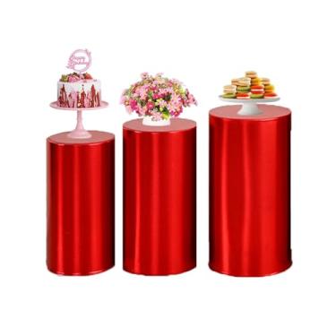 Imagem de Cylinder Covers for Parties, Cylinder Pedestal Stand Covers Bronzing Cylinder Tables Cover Cilindros De Decoracion De Fiestas for Birthdays Weddings Banquet(Red,Set of 3(Small))