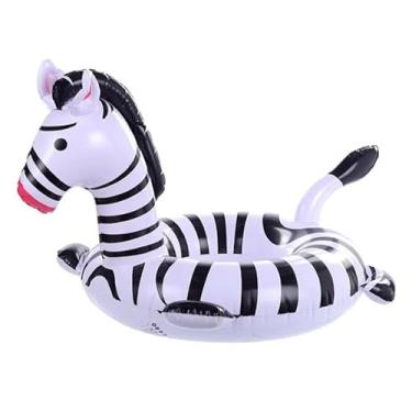 Imagem de Boia Zebra Infantil Piscina Bebê Bote Inflável com Pezinho Crianças 6 Meses à 3 Anos