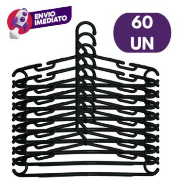 Imagem de Cabide Plástico Preto Adulto Grande Reforçado 10mm Premium Roupas Casa