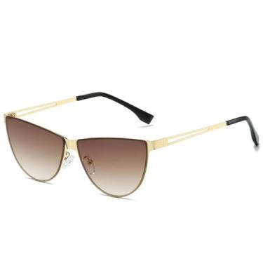 Imagem de Óculos de sol estilo gatinho feminino, armação de metal vintage, óculos de sol para áreas externas, viagens, direção, UV400 (chá dourado)