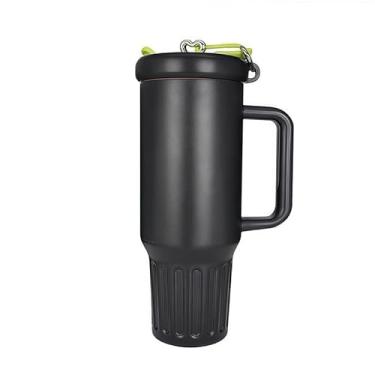 Imagem de Garrafa Agua, Copo TéRmico PortáTil de AçO InoxidáVel 1200ml/1,2l com Tampa E Canudo(Preto com verde)