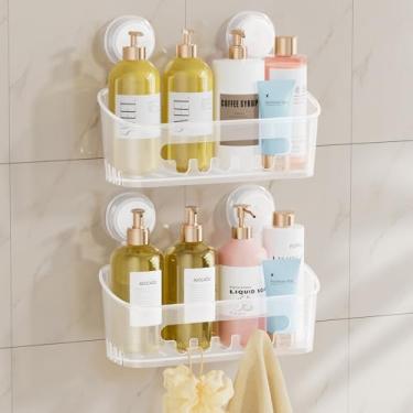 Imagem de TAILI Suporte de sucção para chuveiro, organizador de banheiro resistente, prateleiras removíveis para chuveiro interno, xampu, armazenamento de plástico à prova d'água para suporte de acessórios de
