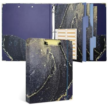 Imagem de Vienrose Fichário com 3 anéis de 2,5 cm, fichário com prancheta para papel tamanho carta, com bolso, divisórias de abas e protetores de folha transparentes para escola, escritório e trabalho, céu estrelado