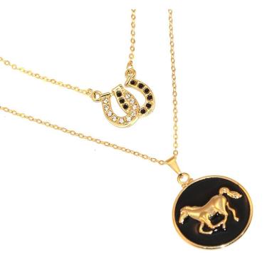 Imagem de Colar Cordão Duplo Country Ferradura Cavalo Folheado 18k