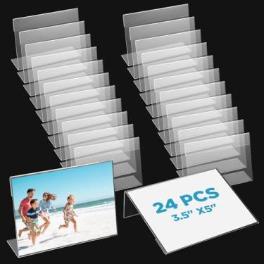 Imagem de MAQUITA 24 porta-retratos de acrílico, inclinado para trás, porta-fotos, placa transparente, mini suporte de acrílico em forma de L para sala de aula, suprimentos de decoração de escritório em casa (9